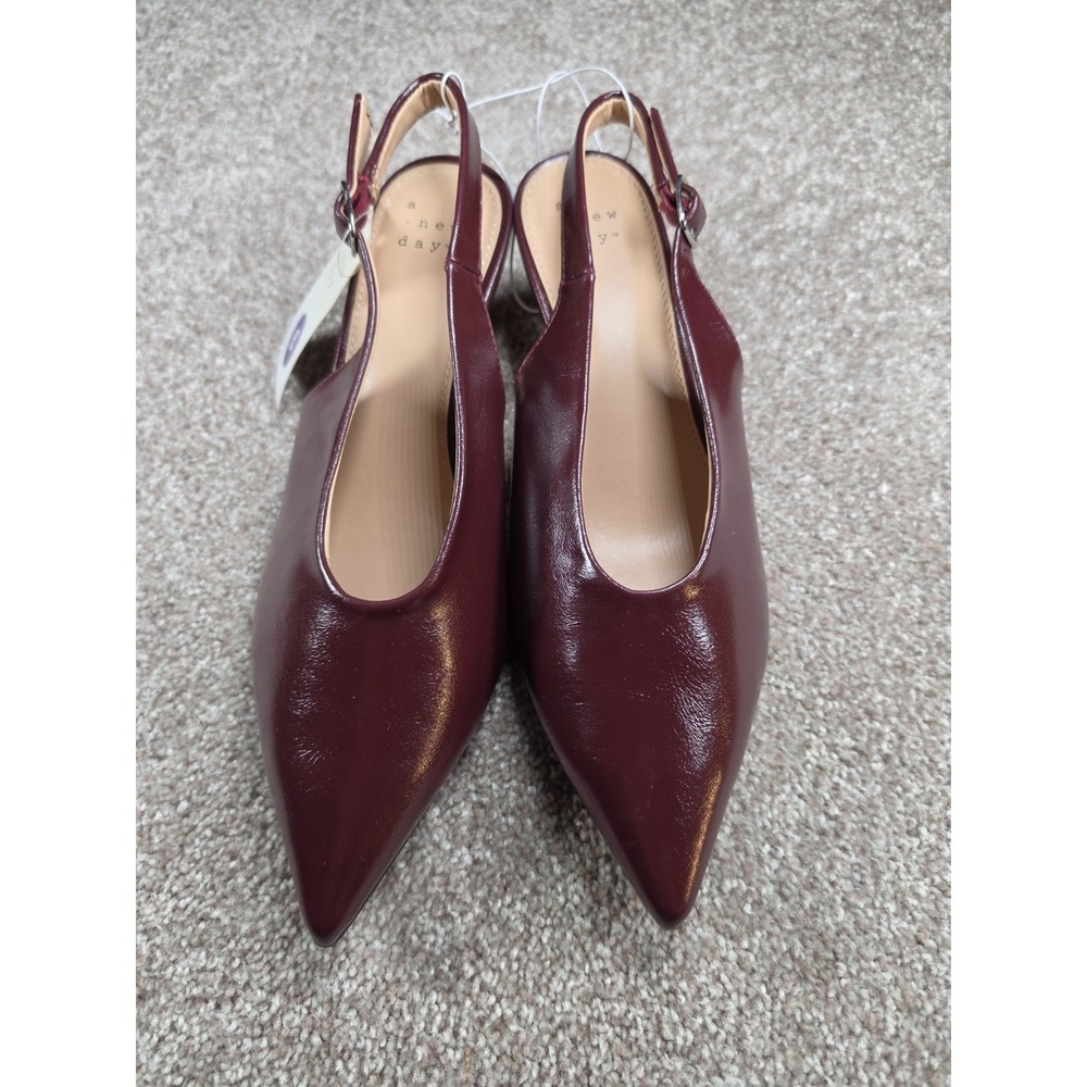 A New Day Women's Size 6 Burgundy Slingback Kitten Heel Pointed Toe Pumps NWT